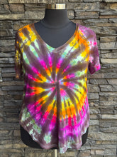 Load image into Gallery viewer, Women’s 2XL V-Neck Rayon T-Shirt in ‘Sunset Spiral’
