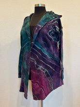 Load image into Gallery viewer, Custom Reverse Geode Hooded Sweatshirt Cardigan in ‘Mermaid’ for Rosie
