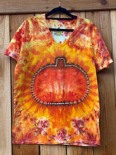 Load image into Gallery viewer, Unisex Large V-Neck Liquid &amp; Ice Dyed Pumpkin T-Shirt
