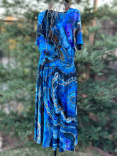 Load image into Gallery viewer, Custom Reverse Geode Dress in ‘Midnight Sapphire’ and Reverse Geode Hooded Sweatshirt Cardigan in ‘Abalone’ for Kari
