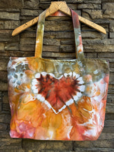 Load image into Gallery viewer, Cotton Canvas Zippered Tote Bag with Heart with Inside Zippered Pocket in ‘Rustic Rainbow’
