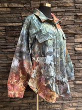 Load image into Gallery viewer, Women’s Oversized 3X (fits more like a 4X) Denim Button Up Long Sleeved Shirt in ‘Pinot Sage &amp; Teal’
