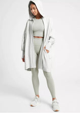 Load image into Gallery viewer, Women’s XS (but runs big—can fits up to a L/XL) Upcycled Athleta Geode Oversized Heavyweight Mantra Hooded Cardigan with Thumbholes &amp; Pockets in ‘Sage Blossom’
