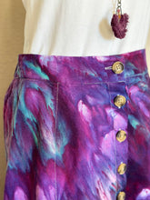 Load image into Gallery viewer, Women’s Medium Linen/Rayon Midi Button Front Skirt with Pockets in ‘Northern Lights’ Twist
