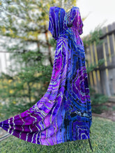 Load image into Gallery viewer, Custom Reverse Geode Surplice Maxi Dress in ‘Purple Haze’ for Lisa
