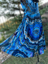 Load image into Gallery viewer, Custom Reverse Geode Dress in ‘Midnight Sapphire’ and Reverse Geode Hooded Sweatshirt Cardigan in ‘Abalone’ for Kari
