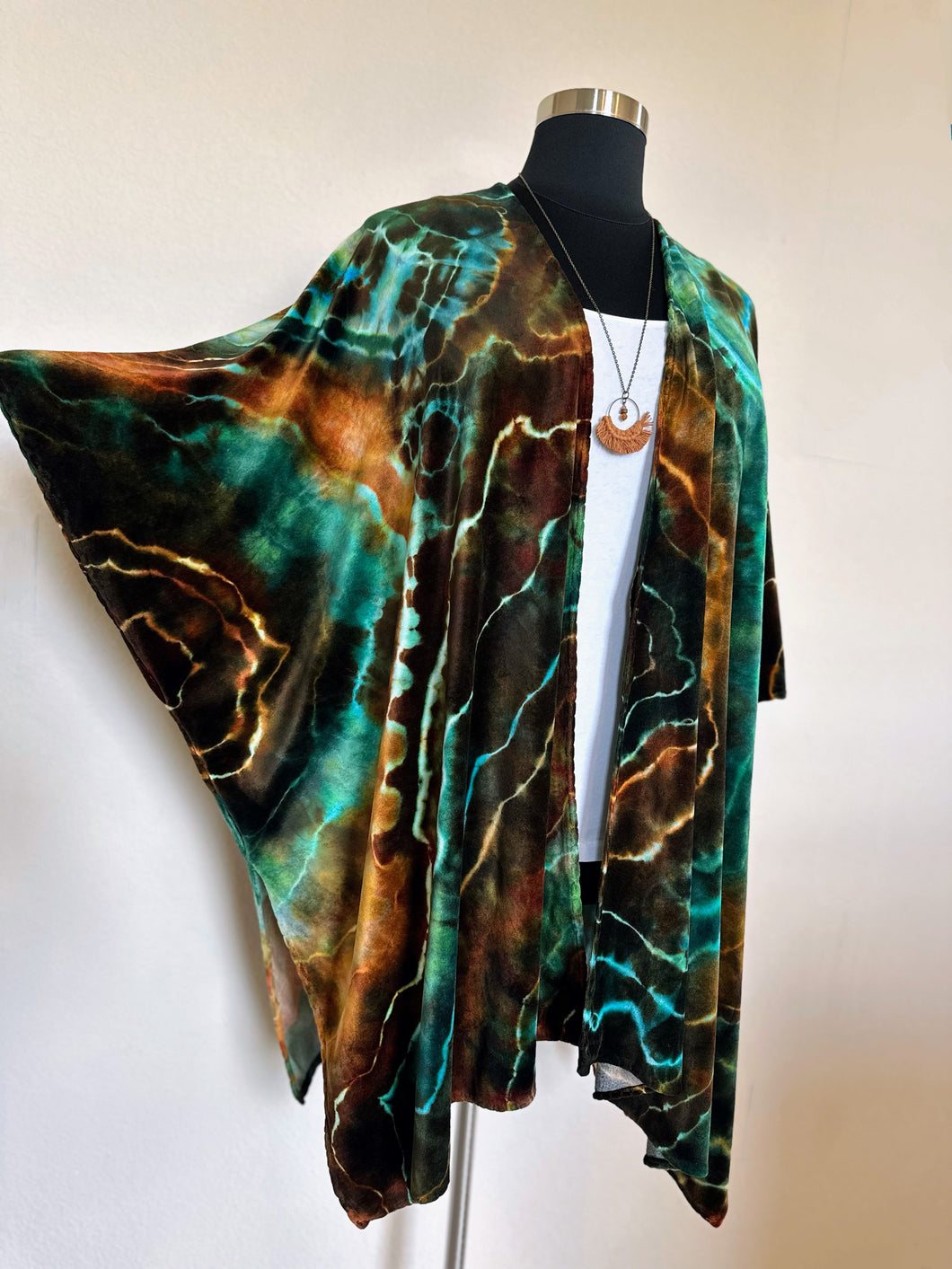 Custom Geode Bamboo Velour Kimono Duster in ‘Boulder Turquoise’ for Raina