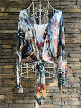 Load image into Gallery viewer, Women’s Small (can fit a medium too) Geode Bell Sleeved Kimono Wrap Top with Tie in ‘Pinot Sage’
