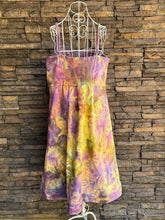 Load image into Gallery viewer, Women’s XL Ice Dyed Midi A-Line Denim Corset Dress with Pockets in ‘Sugar Plum’

