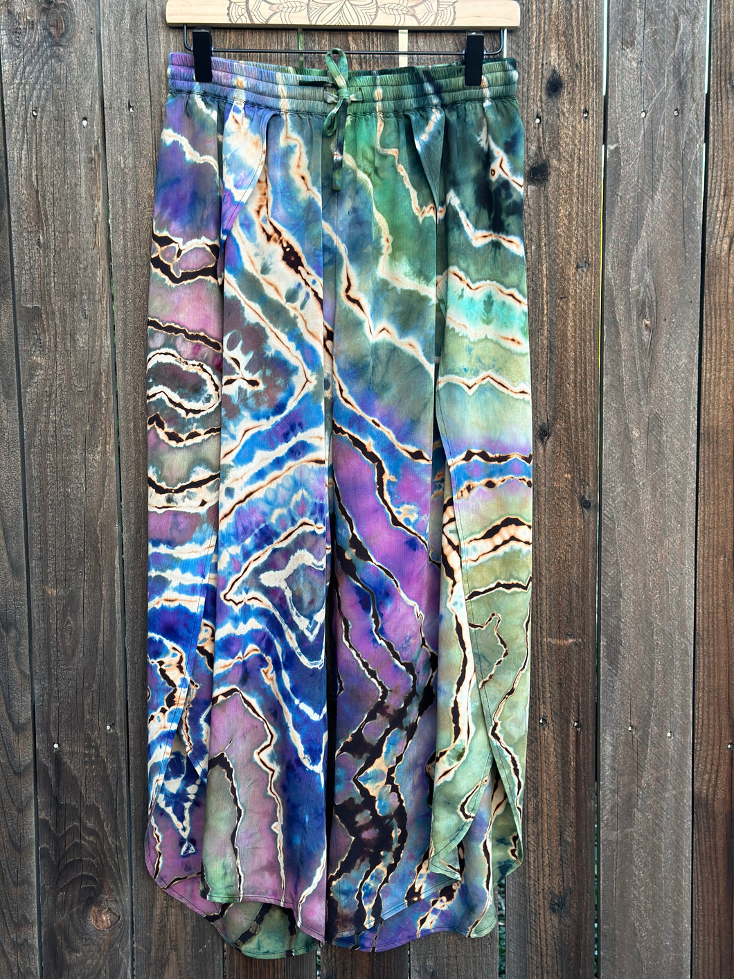 Custom Reverse Geode High Slit Leg Pants in ‘Abalone’ for Ashley