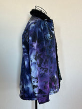 Load image into Gallery viewer, Women’s XS Upcycled Reversed Ice Dyed Sherpa Lined Denim Jacket in ‘Galaxy’
