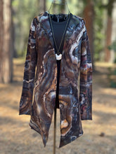 Load image into Gallery viewer, Custom Reverse Geode Hooded Cardigan in ‘Turkey Tail Mushroom’ for Lynne

