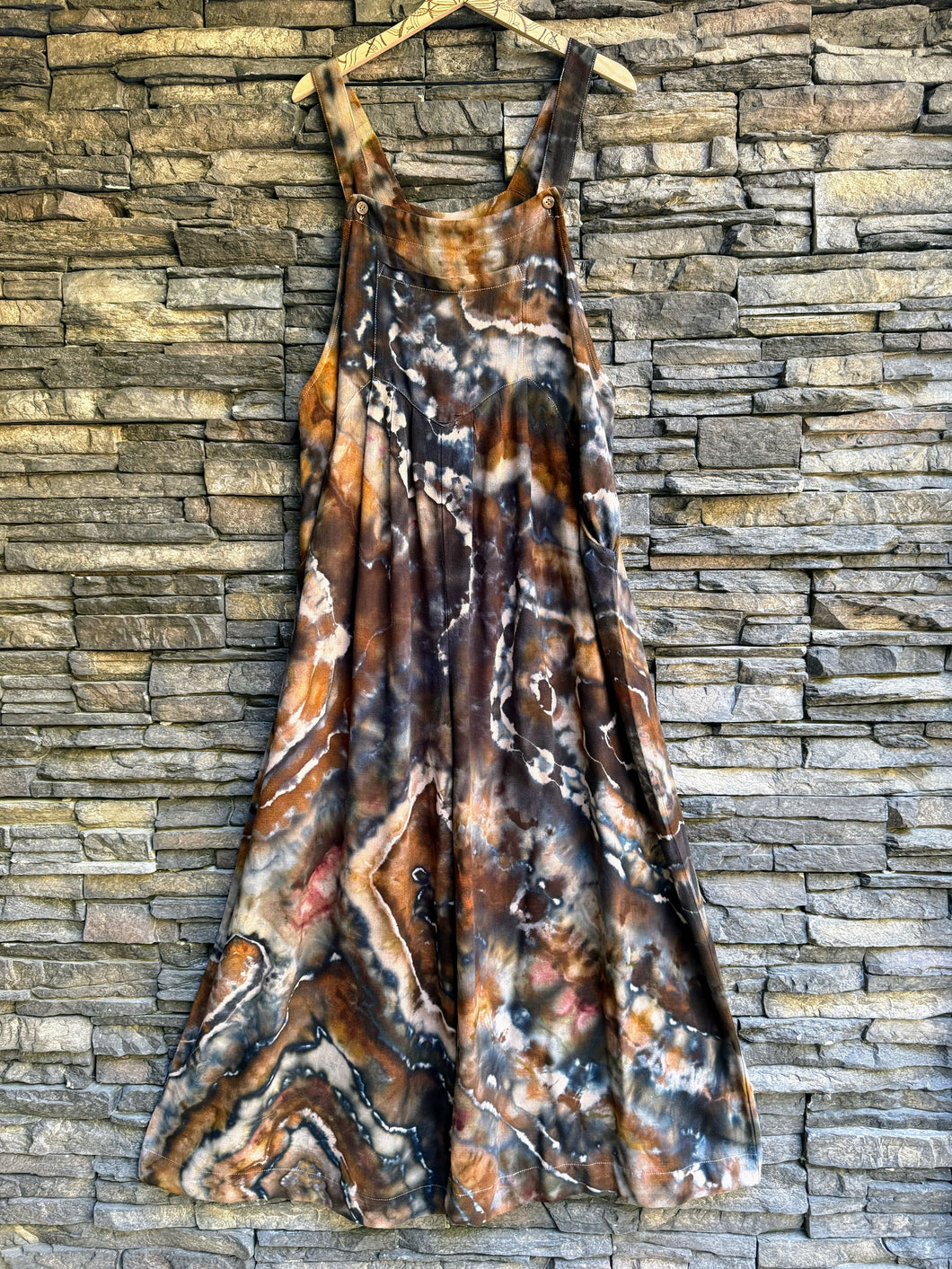 Women’s Large Geode Wide-Leg Linen/Rayon Overalls in ‘Turkey Tail Mushroom’