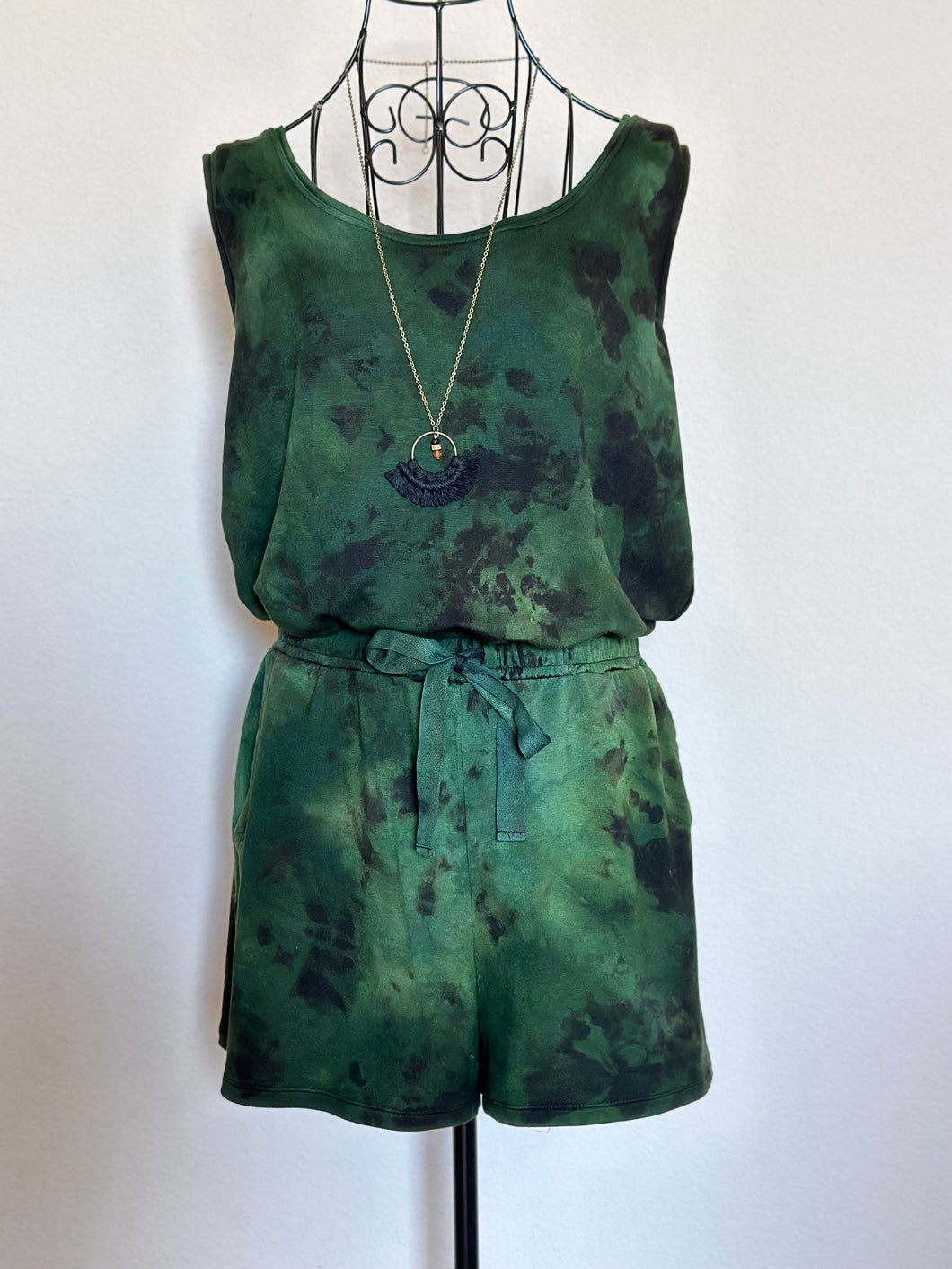 Custom Reverse Dyed Shorts Romper in ‘Evergreen’ for Cassie