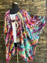 Load image into Gallery viewer, Women’s Medium-3X Geode Asymmetrical Rayon Kimono with Lace Back &amp; Tassel Hem in ‘Cosmic Eyes’
