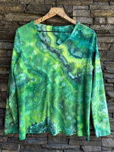 Load image into Gallery viewer, Women’s Large Geode Long-Sleeve V-Neck T-Shirt in ‘Parrot Wing Chrysocolla’
