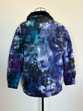 Load image into Gallery viewer, Women’s XS Upcycled Reversed Ice Dyed Sherpa Lined Denim Jacket in ‘Galaxy’
