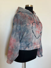 Load image into Gallery viewer, Women’s XXL Slouchy Cropped Hoodie with Heart in Pink &amp; Gray
