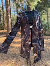 Load image into Gallery viewer, Custom Reverse Geode Hooded Cardigan in ‘Turkey Tail Mushroom’ for Lynne
