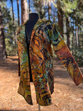 Load image into Gallery viewer, Custom Reverse Geode Hooded Cardigan in ‘Gold Dust’ for Sherry
