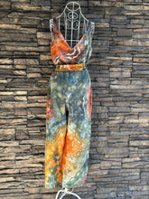 Load image into Gallery viewer, Women’s XS (can fit a small, too) Geode Button Front Jumpsuit with Tie in ‘Nutmeg &amp; Marine’
