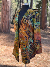 Load image into Gallery viewer, Custom Reverse Geode Hooded Cardigan in ‘Gold Dust’ for Sherry
