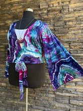Load image into Gallery viewer, Custom Geode Bell Sleeved Top in ‘Midnight Moonlight’ for Justine
