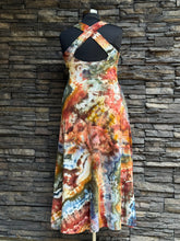 Load image into Gallery viewer, Women’s XL Pact Organic Cotton Geode Fit &amp; Flare Open Criss-Cross Back Maxi Dress with Pockets in ‘Rustic Rainbow’
