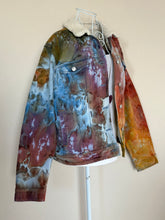 Load image into Gallery viewer, Women’s XL Upcycled Sherpa Lined Denim Jacket in ‘Rustic Rainbow’
