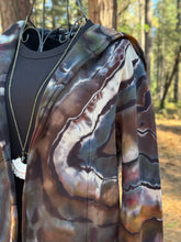 Load image into Gallery viewer, Custom Reverse Geode Hooded Cardigan in ‘Turkey Tail Mushroom’ for Lynne
