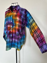 Load image into Gallery viewer, Women’s Medium Upcycled Rainbow Spiral Flannel Shirt
