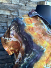 Load image into Gallery viewer, Women’s Medium (Oversized fit—more like an XL) Upcycled ‘Soft Surroundings’ Button Up Short Sleeve Cotton Gauze Blouse in ‘Golden Hour’
