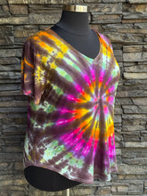 Load image into Gallery viewer, Women’s 2XL V-Neck Rayon T-Shirt in ‘Sunset Spiral’
