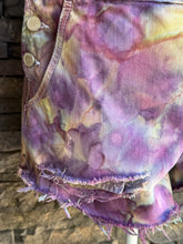 Load image into Gallery viewer, Women’s Size 28 Distressed Denim Overall Shorts in ‘Sugar Plum’
