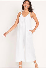 Load image into Gallery viewer, Women’s Large Crinkle Cotton Gauze Jumpsuit with Tie Shoulder Straps and Pockets in ‘Gypsy Spirit’ Spiral
