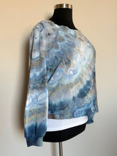 Load image into Gallery viewer, Custom Off Shoulder Sweatshirt in ‘Blue Gray &amp; Smoke Blue’ for Jeanette
