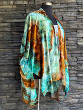 Load image into Gallery viewer, Women’s One Size (fits large-3X best) Hand-sewn Geode Bamboo Velour Duster Kimono in ‘Boulder Turquoise’
