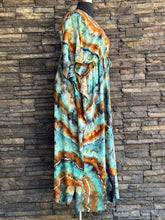 Load image into Gallery viewer, Women’s One Size (S-3X) Geode 100% Rayon Tie Front Caftan Dress in ‘Boulder Turquoise’
