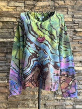 Load image into Gallery viewer, Women’s Small (runs big—fits like a M/L) Reverse Geode V-Neck Pullover Sweatshirt with Tie Sleeve Cuffs in ‘Abalone’
