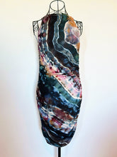 Load image into Gallery viewer, Women’s Large Geode Sleeveless Side Ruched Bodycon Dress in ‘Pinot Sage &amp; Teal’
