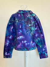 Load image into Gallery viewer, Custom Ice Dyed Denim Jacket in ‘Northern Lights’ and Geode Bodycon Dress in ‘Boulder Turquoise’ for Elliemaeishguan
