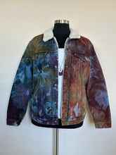 Load image into Gallery viewer, Custom Ice Dyed Upcycled Levi’s Sherpa Lined Jacket in ‘Rustic Rainbow’ for Meredith
