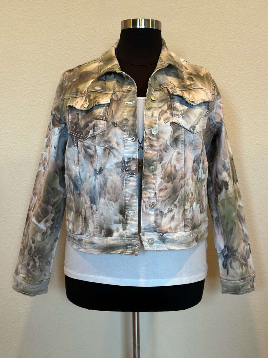 Custom Ice Dyed Denim Jacket in ‘Pewter’ for Pamela