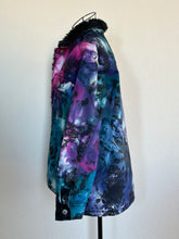 Load image into Gallery viewer, Women’s XS Upcycled Reversed Ice Dyed Sherpa Lined Denim Jacket in ‘Galaxy’
