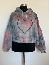 Load image into Gallery viewer, Women’s XXL Slouchy Cropped Hoodie with Heart in Pink &amp; Gray
