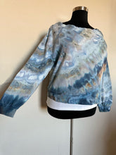 Load image into Gallery viewer, Custom Off Shoulder Sweatshirt in ‘Blue Gray &amp; Smoke Blue’ for Jeanette
