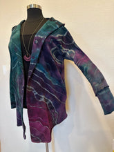 Load image into Gallery viewer, Custom Reverse Geode Hooded Sweatshirt Cardigan in ‘Mermaid’ for Rosie
