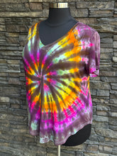 Load image into Gallery viewer, Women’s 2XL V-Neck Rayon T-Shirt in ‘Sunset Spiral’
