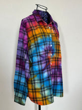 Load image into Gallery viewer, Women’s Medium Upcycled Rainbow Spiral Flannel Shirt
