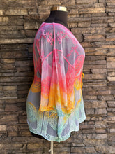Load image into Gallery viewer, Women’s One Size (fits M-XL best) Lace Kimono-Style Poncho with Drawstring Waist in ‘Cotton Candy Skies’
